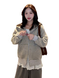 Hooded Jacket Women's Spring And Autumn 2025 New Korean Lazy Zipper Striped Cardigan Dress Early Autumn Wear
