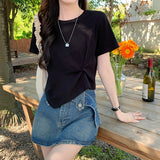 Pure Cotton Shoulder Irregular Folding Short T-Shirt Girls Summer Slim Thin Short Sleeve Design Sympatho Jacket Tide