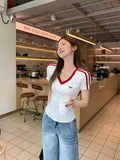 Spice Girl Wind Butterfly Embroidered V-Neck Short-Sleeved T-Shirt Girls Summer New Sheds Pure T-Shirts