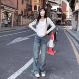 Pure White V-Neck Jersey Long-Sleeved T-Shirt Women's Early Autumn Lazy Relaxed Leisure On The Basis Of The Beautiful Inside Clothes