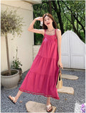 Rose Pink Tuxedo Sling Skirt Mid-Long 2025 Summer New Korean Version Of Loose Sweet Dress Fairy