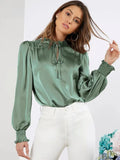 Spring 2025 New Elegant Solid Color Collar Long Sleeve With Straight-Shaped Set Of Front-Faced Women's Top Shirt Women