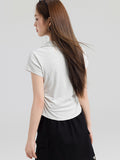 Pure Cotton Polo Collar Short-Sleeved T-Shirt Women's Summer 2025 New Large-Size Meat Masking Thin Design Wrinkled Short Blouse