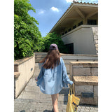 Lazy Casual Blue Plaid Shirt Women 2026 Early Autumn New Loose Long-Sleeved Sun Protection Coat Top