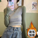 2026 Autumn New Threaded Knitted T-Shirt Women's Design Sense Splicing Short-Sleeved Bottom Shirt Tide