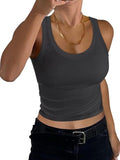 2025 Women's Low Round Neck Rib Casual T-Shirt Sleeveless Elastic Repair Basic Vest Women's Top