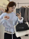 Korean Wearing Lace Lace Lace Lace Lace Lace Knitted Cardigan Women's Spring 2025 New Ocean Collar Knitted Shirt