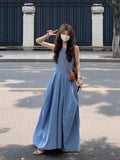 Seaside Holiday Wind Blue Sleeveless Vest Dress Women Summer 2026 Spring Popular Wearing New Long Skirt
