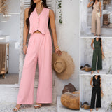 Dili 2025 Spring/Summer Leisure And Holiday Holiday Wind Solid Colored Arma Broad Legs Pants Set