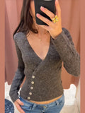 Autumn And Winter 2025 Gentle Lazy Wind Thin Waist V Collar Short Knitted Women's Sweater