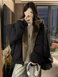 Mountain Carving Large-Size Retro Double-Sided Wear With Velvet Hooded Coat Women Winter Loose Warm Top