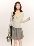 Pure Lace Splicing Two Long-Sleeved T-Shirt Women 2026 Spring High-End Riveting Shirt Inside The Top