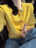 French Retro Yellow Raccoon Velvet Sweater Coat Women Loose Lazy Outside Wearing Knitted Blouse Spring And Autumn