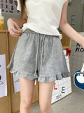 Sweet Wooden Ear Hem Design Sense Of Casual Pants Women Summer Wearing Tight Belt Thin Shorts