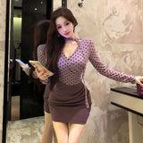 Purple Wave Pseudo Two Dresses Women's Spring And Autumn Long Sleeves Waist Skirt Royal Sister Style Temperament Sexy Ass Skirt