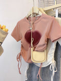 Pure Cotton Pink Shoulder Short-Sleeved T-Shirt Girls Summer New Repair Body Lirts With Thin Skinny Small Man's Short Top