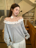 Korean New Design With A Sense Of Fashion Wood Ear Splicing Collar Collar Collar T-Shirt 2026 Early Autumn Long-Sleeved T-Shirt Women's Clothing