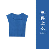 French Flowers With Blue Small Flying Sleeve Knit T-Shirt For The Summer 2025 New Slime Sleeveless Top
