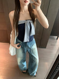 Vintage Striped With One-Word Shoulder Bra Vest Woman 2026 Summer New Slimming Bra Short Blouse