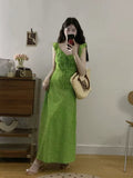 French Lotus Leaf Side Green Flowers Hanging Joint Dress Women's Summer 2026 New Beach Resort Beach Dress