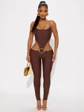 2025 New Women's Fashion Sexy Hollow Sling Joint Blouse Waist Tight Jumpsuit Woman