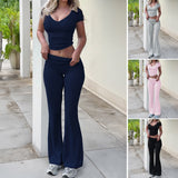 Dili 2025 Spring/Summer Y2K Casual Sports Women's Solid Color BM Short-Sleeved T-Shirt Long Pants 2 Sets