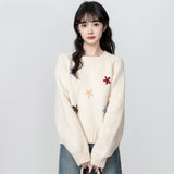 Round Collar Thick Sweater Women 2025 Autumn And Winter New Loose Embroidery Jacket With Knitted Small Short Top