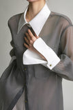 Spring And Summer New Sun Protection Top Temperament French Fashion Slench Gray Retro Loose Shirt Woman