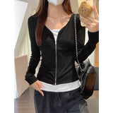 Autumn And Winter New Black And White Bump Color Set Up A T-Shirt Long-Sleeved T-Shirt Women's Fake Two Niche Design Tips On The Body