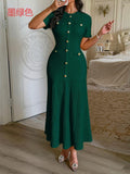 Dili Simple Elegant Style Button Short Sleeve Dress Dress Women's 2025 Autumn And Winter