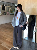 Flower Gray Hooded Draw Rope Long-Sleeved Zipper Knitted Cardigan Women 2026 Fall Languid Sweater Jacket