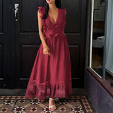 Dili Elegant Temperament Windy Style V Solid Dress Dress Women's Dress 2025 Autumn And Winter