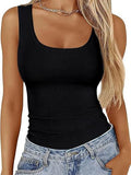 2025 Women's Collar Ribs T-Shirt Without Sleeveless Elastic Repair Basic Vest Women's Top Hottie