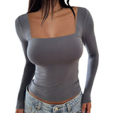 Dili 2025 Spring And Summer Y2K New Square Collar Long Sleeves Tight Casual Fashion Top Lady