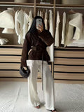 Hot Autumn Vintage Brown Lintd Collar Jacket Jacket 2025 Women's New