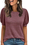 2025 New Summer Casual Pure Color Round Collar Loose Short-Sleeved Top Woman