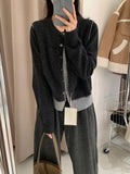 Early Autumn Korean Design Splicing Fake Two Knitted Shirt Women's Spring And Autumn Shirt High-End Feeling Small Scented Gray