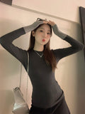 Oatmeal Splicing Colliding Color Round Collar Bottomed Women 2026 Autumn And Winter In The Long-Sleeved T-Shirt With Long-Sleeved T-Shirts