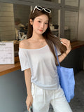 High-End Temperament Striped U Collar Collar Loose Collar Loose Short-Sleeved T-Shirt For Women's Summer New Casual Thin Top