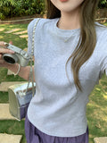Pure Round Collar Clear Line Short-Sleeved T-Shirt Women 2026 Summer New Design Small Man On The Shoulder To Put On The Top