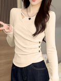 Irregular Design Long-Sleeved T-Shirt Lady Spring And Autumn Dress Wears The New Bottom Shirt In The Small Shirt
