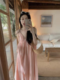 Dew-Back Pink Sling Dress Women's Summer New Seaside Holiday Style Loose Long Dress Beach Dress Temperament Skirt