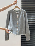 Color Buckle Thick Knitted Sweater Coat Women 2025 Autumn And Winter Languid Style Loose Design Feeling Long Sleeve Open Shirt Top