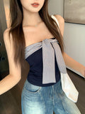 Vintage Striped With One-Word Shoulder Bra Vest Woman 2026 Summer New Slimming Bra Short Blouse
