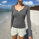 Dili Fashion Simple Style Long Sleeve Solid Color Back Shirt T-Shirt Women's Clothing 2025 Autumn And Winter