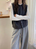 Simple Atmosphere~Retro Spring And Autumn Knitted Vest Women Folded Round-Neck Cardigan Sweater Shoulder Sleeveless Top Tide
