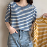 Short-Sleeved T-Shirt Women's Summer Thin 2026 New Loose Cotton Green Stripe Sympathizes With Women's Clothes