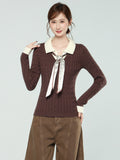 Design Sense Splicing Fake Two Long-Sleeved Knitted Bottoming Shirt Women 2026 Autumn And Winter New Collars Thin Inside Top