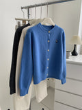 Gentle Retro Kitten Embroidered Round Collar Knitted Cardigan Girl Warm White Klein Blue Sweater Jacket Autumn