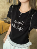 White Hem Splicing Lace Lace Short-Sleeved Woman 2026 Summer Body Repair Shoulder Design Sense Niche T-Shirt Top
